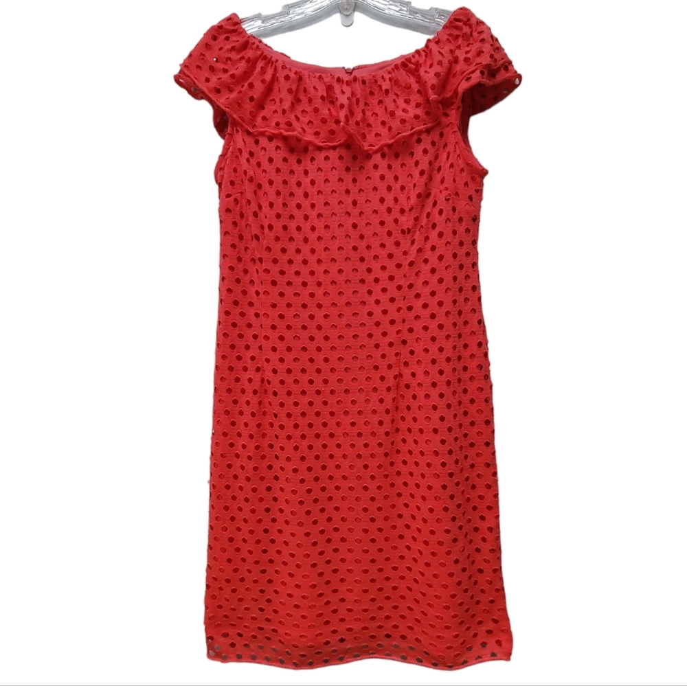 DRESS BARN | Orangey Pink Dress with Ruffle, Sz. 12